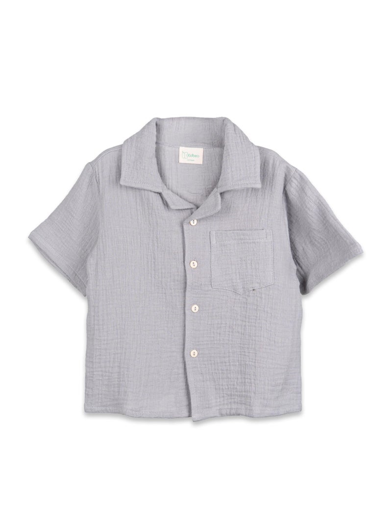 Kidbea Boys Organic Cotton Shirt & Shorts | Soft Breathable Summer Co-ord Outfit for Kids Casual Clothing Set (Grey, 3–4 Years) - Image 3