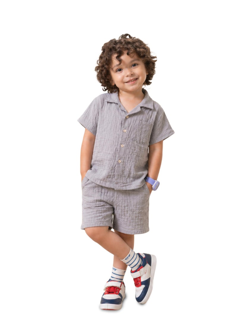 Kidbea Boys Organic Cotton Shirt & Shorts | Soft Breathable Summer Co-ord Outfit for Kids Casual Clothing Set (Grey, 3–4 Years) - Image 1