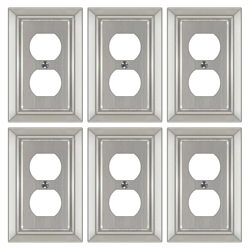 Dyekou Metal Wall Plate for Electrical Outlets, Decorative Brushed Nickel Switch Plates Outlet Cover, Light Switch Cover Plate, 1-Gang Wall Plates (Duplex Outlet, 6 Pack) - Image 1