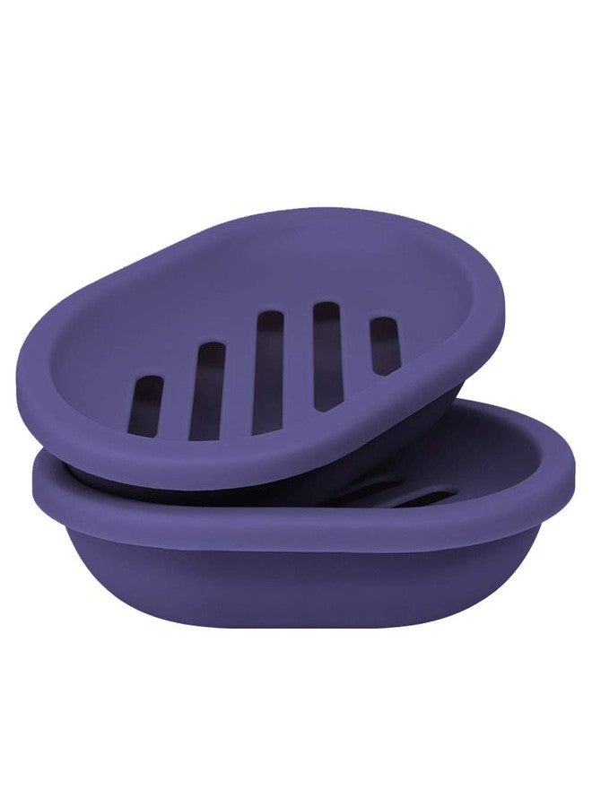 FEIDOL Soap Dish with Water Drainage Design for Drying and Saving Soap, Bathroom Kitchen Sponges Holder (Purple - Oval) 2 Pack - Image 2