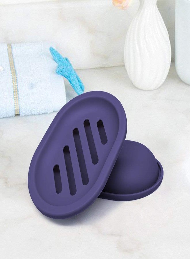 FEIDOL Soap Dish with Water Drainage Design for Drying and Saving Soap, Bathroom Kitchen Sponges Holder (Purple - Oval) 2 Pack - Image 4