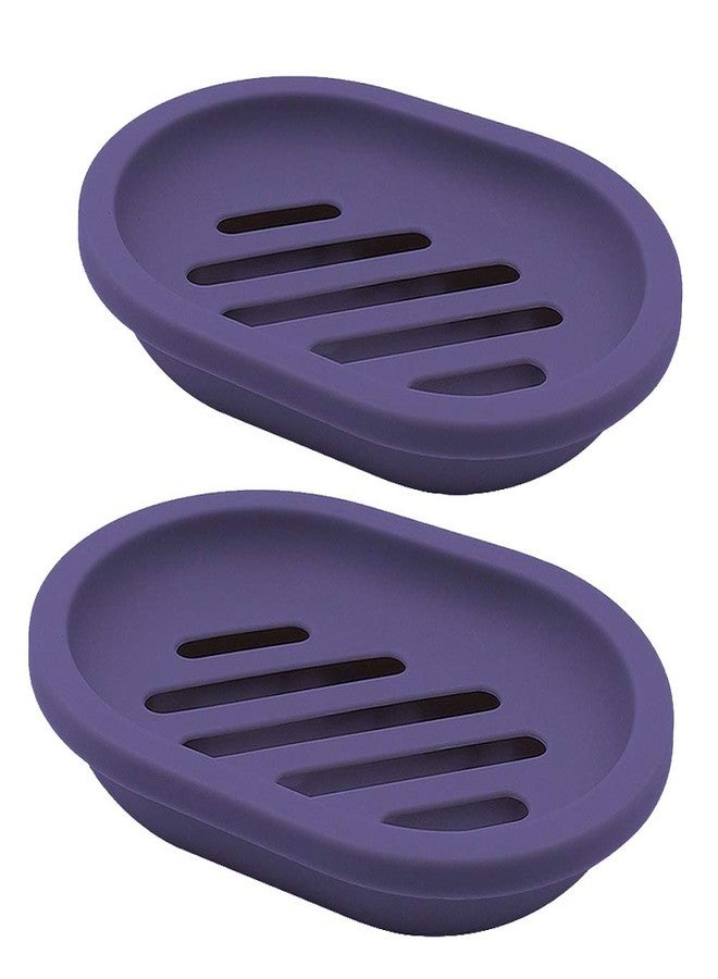 FEIDOL Soap Dish with Water Drainage Design for Drying and Saving Soap, Bathroom Kitchen Sponges Holder (Purple - Oval) 2 Pack - Image 1