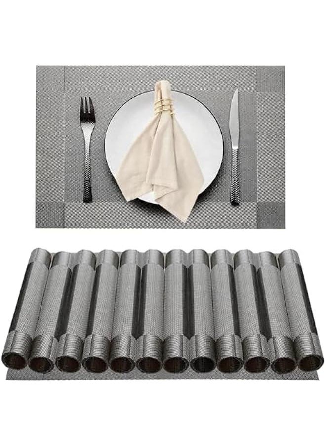 HOOKOR 12 Pcs Heat Resistant Placemats, Dining Room Table Mats, Protect Surfaces, Woven Placemat Setting for Dinner, Washable Vinyl Food Grade Mat (22-05-12p)  - Image 1