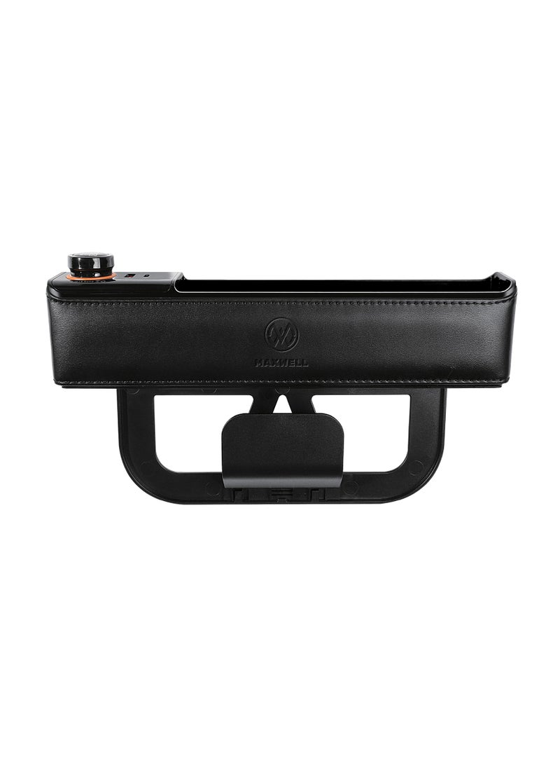 Maxwell Electronics Maxwell Car Charger Organizer with USB-A Quick Charge Compatible with iPhone 16 Pro Max, Samsung S25 Ultra, Laptop, Tablet, etc. Secure Fit for Automobile, Durable Leather, Easy Organization (Black)  - Image 1