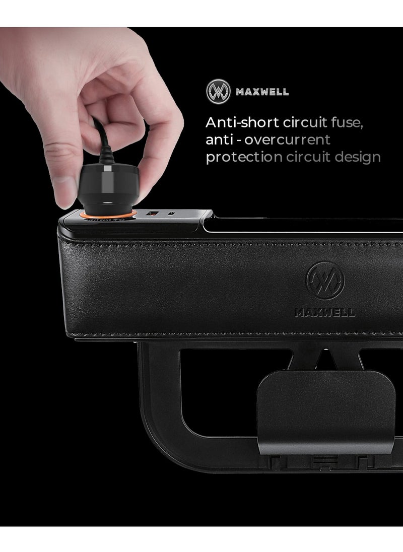 Maxwell Electronics Maxwell Car Charger Organizer with USB-A Quick Charge Compatible with iPhone 16 Pro Max, Samsung S25 Ultra, Laptop, Tablet, etc. Secure Fit for Automobile, Durable Leather, Easy Organization (Black)  - Image 2