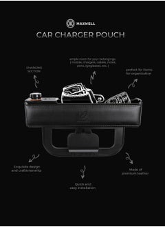 Maxwell Electronics Maxwell Car Charger Organizer with USB-A Quick Charge Compatible with iPhone 16 Pro Max, Samsung S25 Ultra, Laptop, Tablet, etc. Secure Fit for Automobile, Durable Leather, Easy Organization (Black)  - Image 4