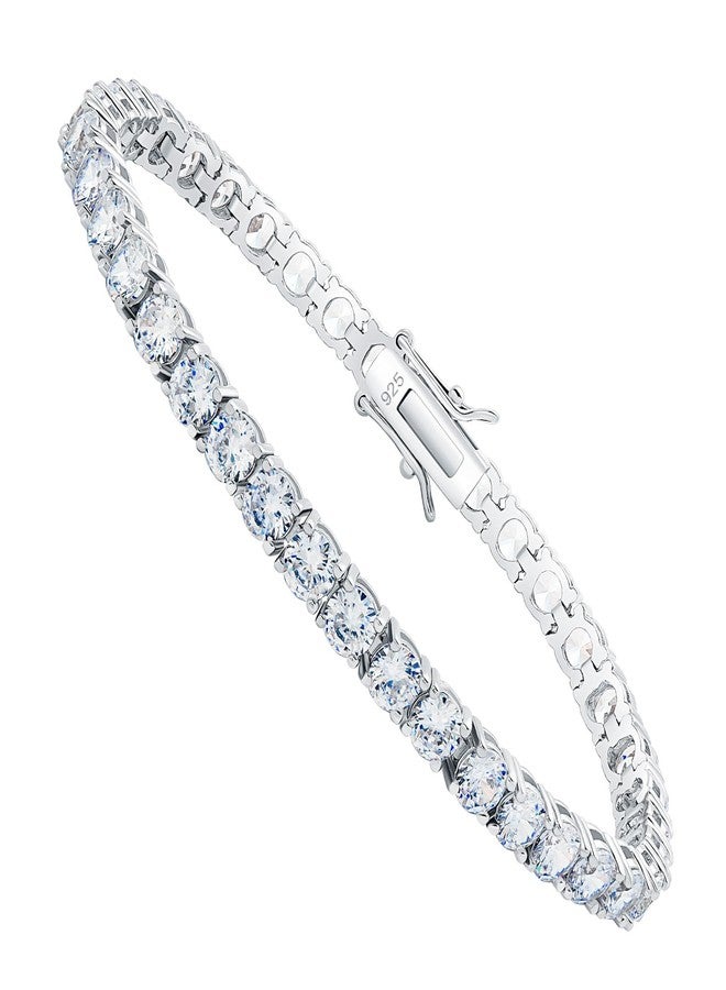 Kose 925 Sterling Silver Bracelets for Women and Men | 4mm Sapphire Ruby Emerald Cubiz Zirconia Classic Tennis Bracelet | Size 6.5-8 inches (CZ, 6.50") - Image 1