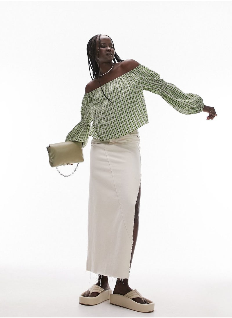 TOPSHOP Checked Bardot Crop Top  - Image 4