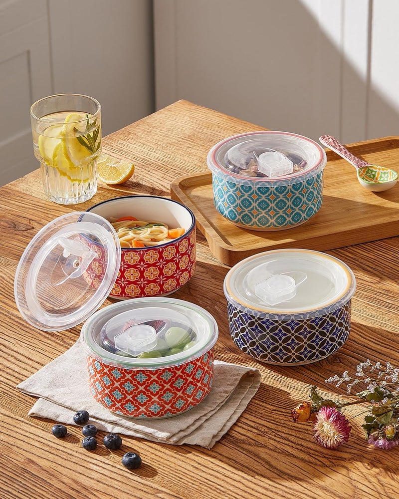 Metahom Ceramic Bowl Set with Lids Serving Bowls with lids 5 Inch Prep Bowls for Kitchen Lunch Picnic Microwave  Dishwasher Safe 20 Oz Set of 4 - Image 4
