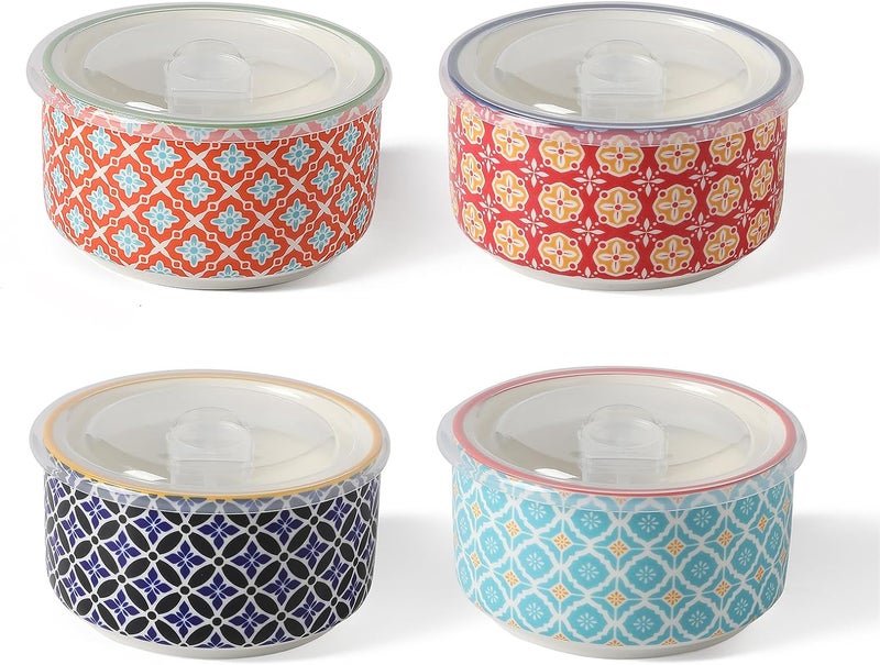 Metahom Ceramic Bowl Set with Lids Serving Bowls with lids 5 Inch Prep Bowls for Kitchen Lunch Picnic Microwave  Dishwasher Safe 20 Oz Set of 4 - Image 1