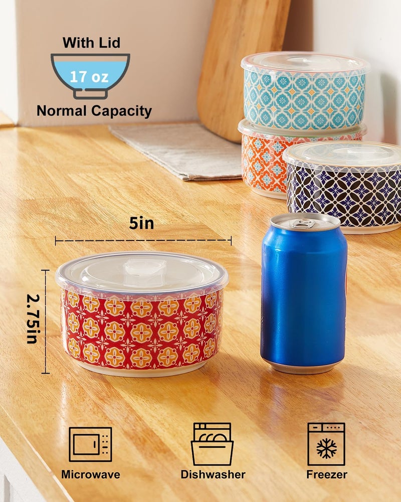 Metahom Ceramic Bowl Set with Lids Serving Bowls with lids 5 Inch Prep Bowls for Kitchen Lunch Picnic Microwave  Dishwasher Safe 20 Oz Set of 4 - Image 2