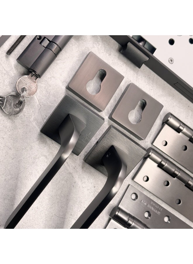 CINCINNO Lumi Premium Aluminium Door Lock Set – Complete Door Handle Kit with Lock Body, Cylinder, Hinges, Escutcheon, Striker Plate, Keys – Secure & Stylish for Home and Office Doors (Gun Metal Grey) - Image 5