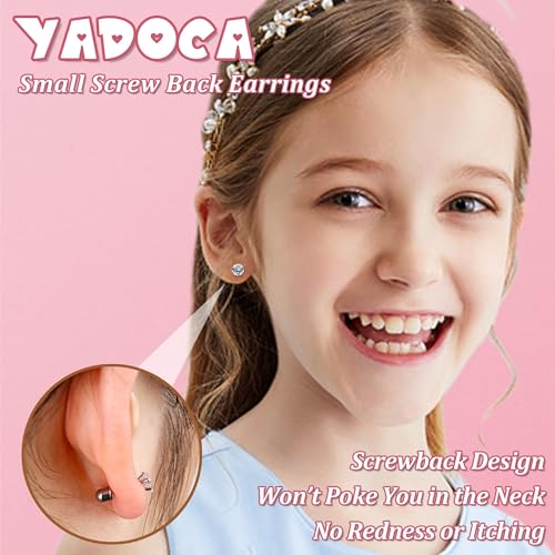 YADOCA 24Pairs Hypoallergenic Earrings for Girls Women - 𝑺𝒖𝒓𝒈𝒊𝒄𝒂𝒍 𝑺𝒕𝒆𝒆𝒍 Screw Back Earring Cute Kids Baby Toddler Earrings 4mm Tiny Screwback Flat Back Stud Earring Set Age: Over 3 Years Old - Image 4