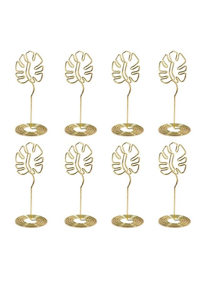 STOBOK 8Pcs Place Card Holders Monstera Leaves Table Number Holders Metal Memo Photo Clips Tropical Hawaiian Luau Wedding Birthday Party Decorations Golden  - Image 1