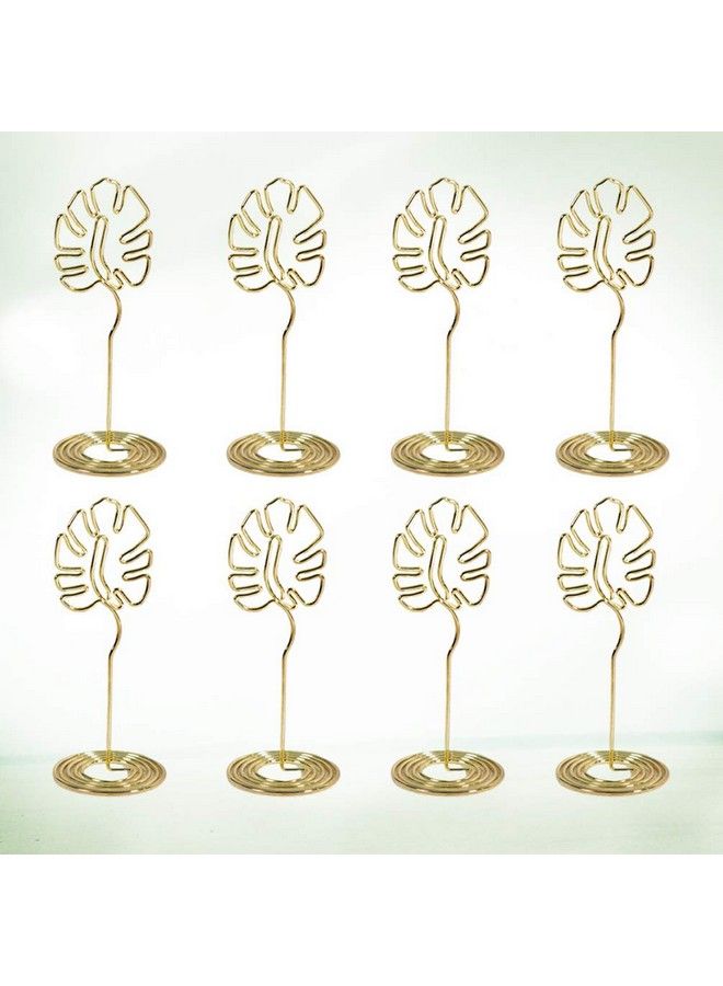 STOBOK 8Pcs Place Card Holders Monstera Leaves Table Number Holders Metal Memo Photo Clips Tropical Hawaiian Luau Wedding Birthday Party Decorations Golden  - Image 3