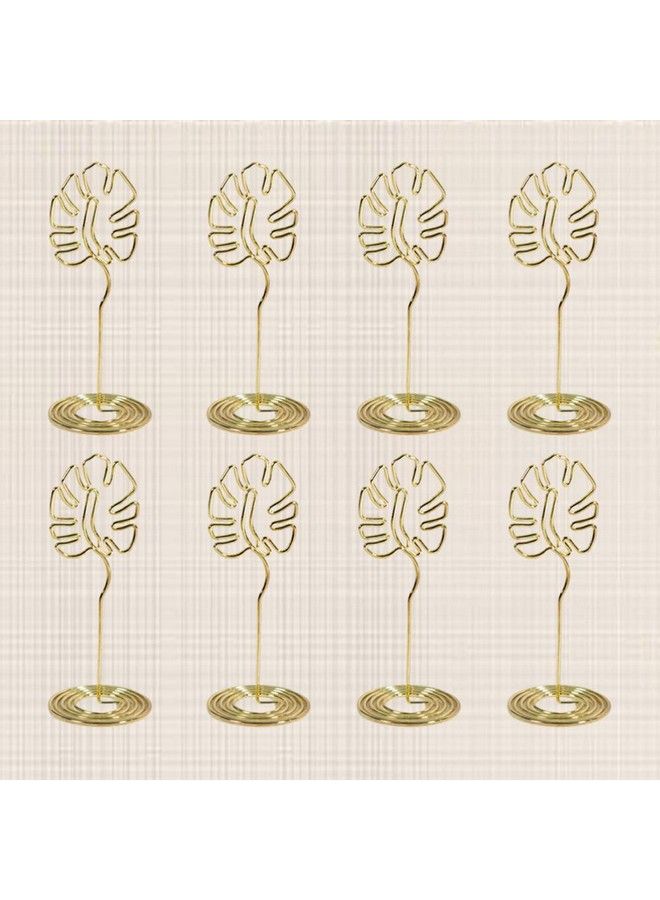 STOBOK 8Pcs Place Card Holders Monstera Leaves Table Number Holders Metal Memo Photo Clips Tropical Hawaiian Luau Wedding Birthday Party Decorations Golden  - Image 5