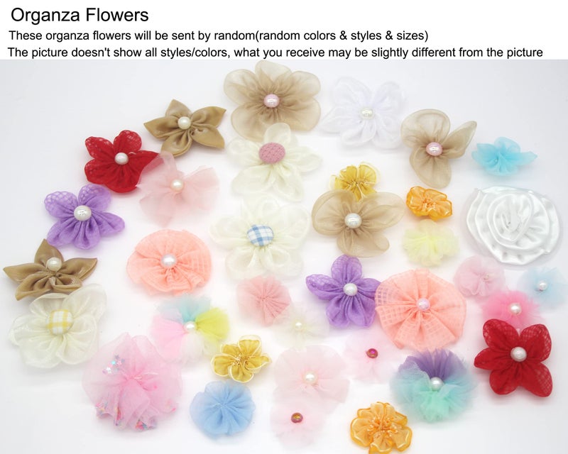 DOUKING 100 Count Mix Satin Ribbon Rose Flowers Bows Appliques Organza Daisy Flower Embellishments for Sewing, Craft Project, Hair Bow Headband (Mixed) - Image 4