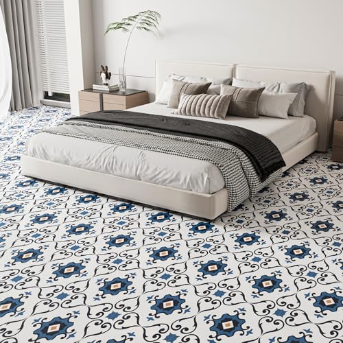 WOWSTAR 30-Pack Peel and Stick Floor Tiles, 12 x 12in Vinyl Flooring Tiles, Self-Adhesive Waterproof Flooring Planks for Kitchen, Dining Room, Bedrooms, 30 Sq. Ft - Blue Flower Texture - Image 4