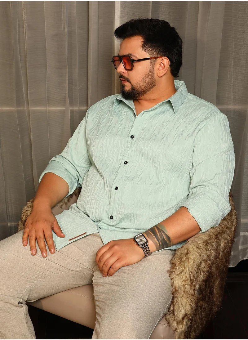انستافاب بلس Instafab Plus Men's Light Pistachio Twistline-Tactile Shirt For Casual Wear | Spread Collar | Long Cuffed Sleeves | Button Closure | Plus Size Shirt Crafted With Comfort Fit For Everyday Wear