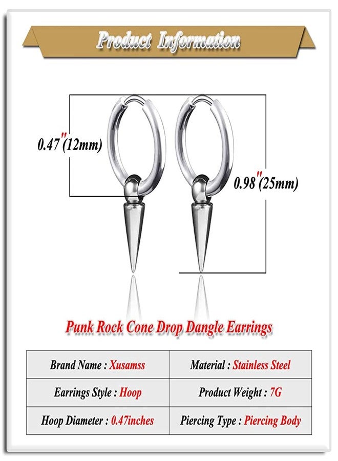 اكسوسامس أقراط Xusamss Punk Jewelry المصنوعة من الفولاذ المقاوم للصدأ، أقراط متدلية مدببة - Image 2