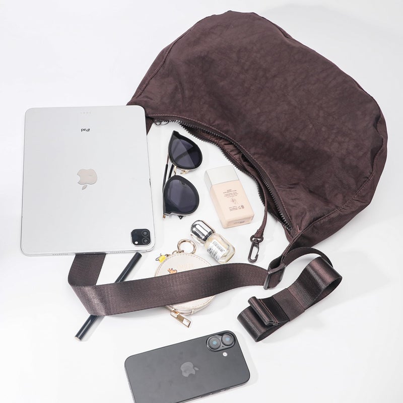 FASTFAIRY Medium Nylon Crescent Bag - Chocolate Plum Casual Shoulder Crossbody with Adjustable Strap & Dual Interior Pockets - Image 5