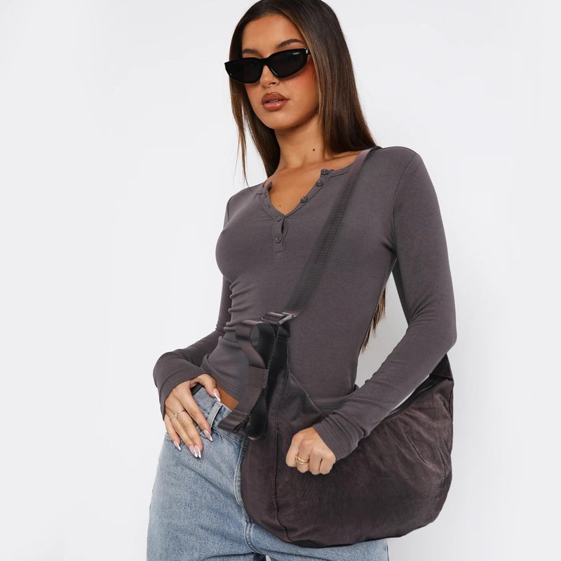 FASTFAIRY Medium Nylon Crescent Bag - Chocolate Plum Casual Shoulder Crossbody with Adjustable Strap & Dual Interior Pockets - Image 2