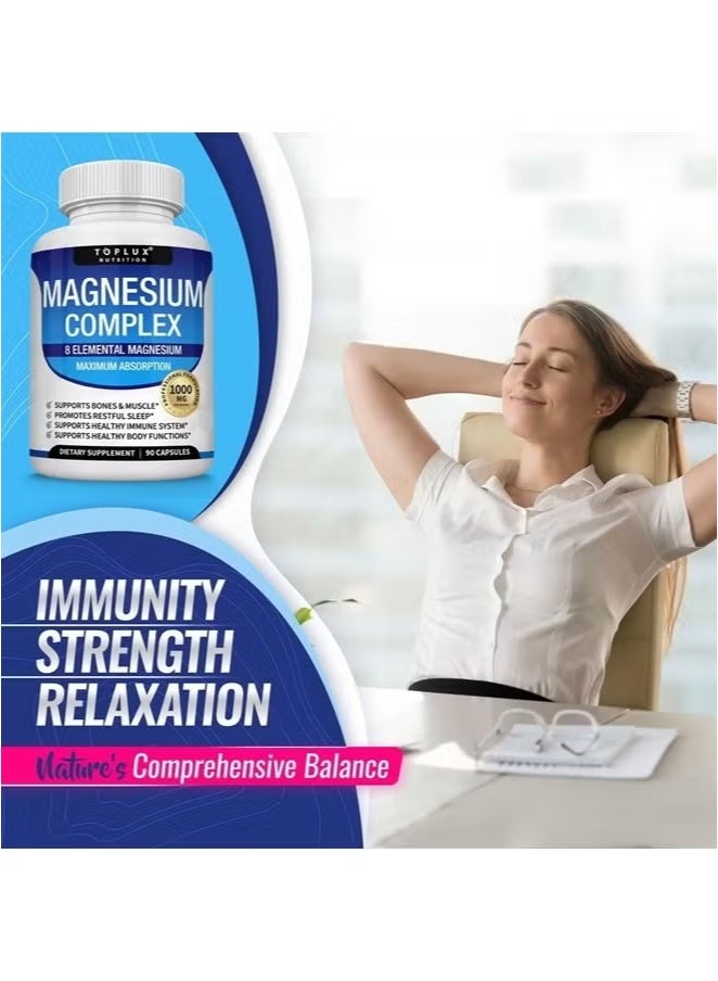 Toplux Magnesium Complex Supplement 8 Elemental Magnesium 1000mg - Magnesium Glycinate, Citrate, Malate, Taurate, Chelated for Easy Absorption for Bones, Muscle, Recovery, Energy, Vegan Non-GMO 90 Capsules - Image 4