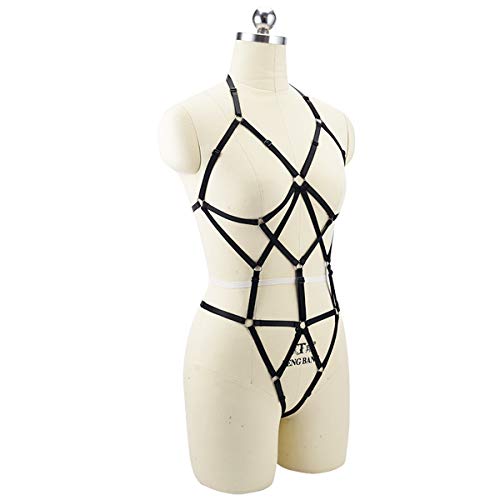 LIVE4COOL Women Harness Cupless Cage Sexy Bra Panty Set Elastic Lingerie for Women Adjustable Hollow Out Strappy Set Sexy Strap Belt (Black 1) - Image 5