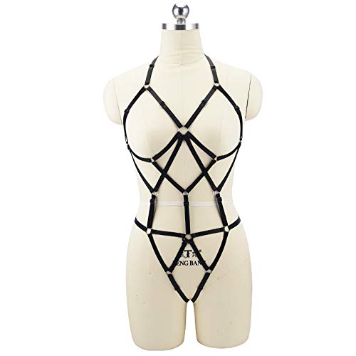 LIVE4COOL Women Harness Cupless Cage Sexy Bra Panty Set Elastic Lingerie for Women Adjustable Hollow Out Strappy Set Sexy Strap Belt (Black 1) - Image 2