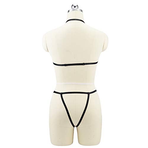 LIVE4COOL Women Harness Cupless Cage Sexy Bra Panty Set Elastic Lingerie for Women Adjustable Hollow Out Strappy Set Sexy Strap Belt (Black 1) - Image 4