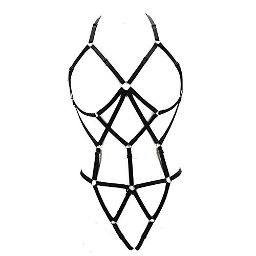 LIVE4COOL Women Harness Cupless Cage Sexy Bra Panty Set Elastic Lingerie for Women Adjustable Hollow Out Strappy Set Sexy Strap Belt (Black 1) - Image 1
