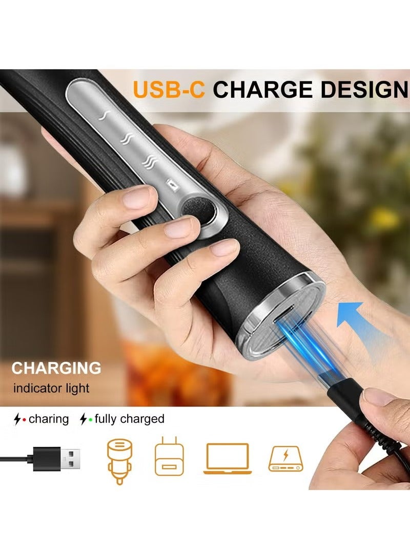 Upgraded Rechargeable Electric Foam Maker, Milk Frother Handheld Foam Maker, Drink Mixer with 3 Stainless whisks 3 Speed Adjustable Foam Maker Blender for Latte, Hot Chocolate, Egg
