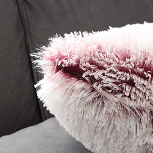 Uhomy Fluffy Accent Pillows Cover 20"x12", Soft Burgundy Ombre Faux Fur Throw Pillow Case, Modern Luxury Decorative Square Cushion Cover for Farmhouse Home Decor for Sofa/Bed/Chair, 50x30cm Single - Image 3