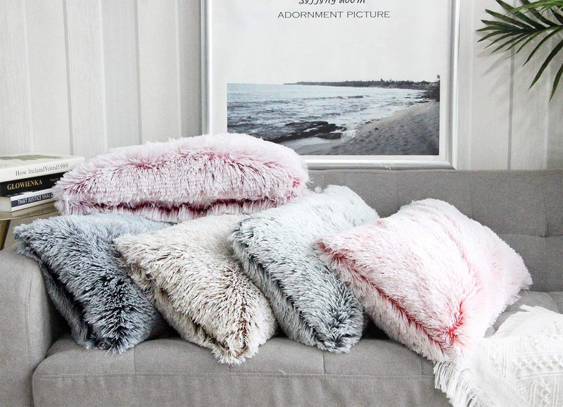 Uhomy Fluffy Accent Pillows Cover 20"x12", Soft Burgundy Ombre Faux Fur Throw Pillow Case, Modern Luxury Decorative Square Cushion Cover for Farmhouse Home Decor for Sofa/Bed/Chair, 50x30cm Single - Image 5