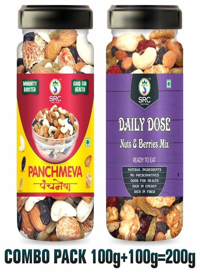 SRC CREATIONS Trail Mix Combo 200 gm Jar Pack | Ready to eat | Breakfast Food (Panchmeva 100g + Daily Dose Nuts & Berries Mix 100g =200gm) - Image 2