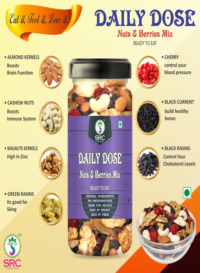 SRC CREATIONS Trail Mix Combo 200 gm Jar Pack | Ready to eat | Breakfast Food (Panchmeva 100g + Daily Dose Nuts & Berries Mix 100g =200gm) - Image 5