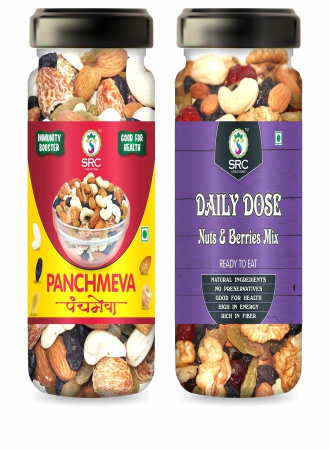 SRC CREATIONS Trail Mix Combo 200 gm Jar Pack | Ready to eat | Breakfast Food (Panchmeva 100g + Daily Dose Nuts & Berries Mix 100g =200gm) - Image 1