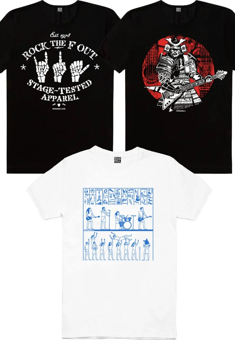 روك اند رول Pharaoh Rock White, Samurai Solo, Rock Hands Men's T-Shirt 3-Pack Eco Pack