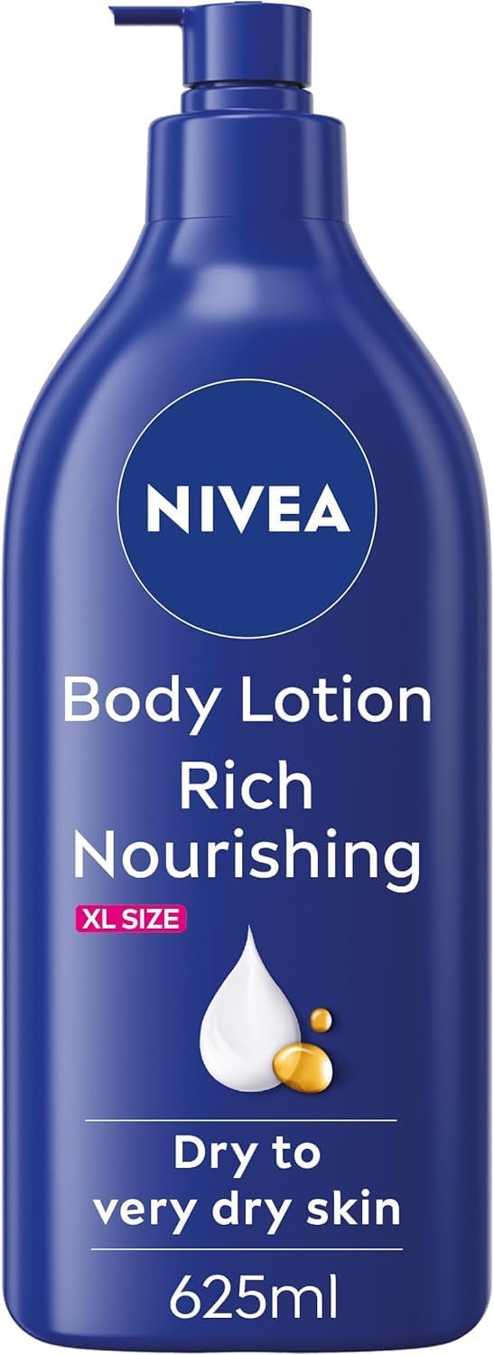 NIVEA Rich Nourishing Body Lotion 625ml Rich 72H Hydration Moisturiser for Dry Skin Made with Deep Moisture Serum and Almond Oil Extra Large NIVEA Body Lotion