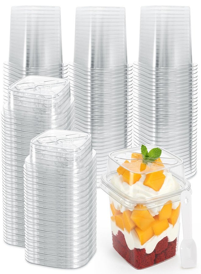 Dicunoy 50 Pack Plastic Dessert Cups with Lids and Spoons, 12 Oz Square Clear Cake Containers for Yogurt, Parfait, Pudding, Fruit, Mousse, Strawberry Shortcake, Event and Party - Image 1