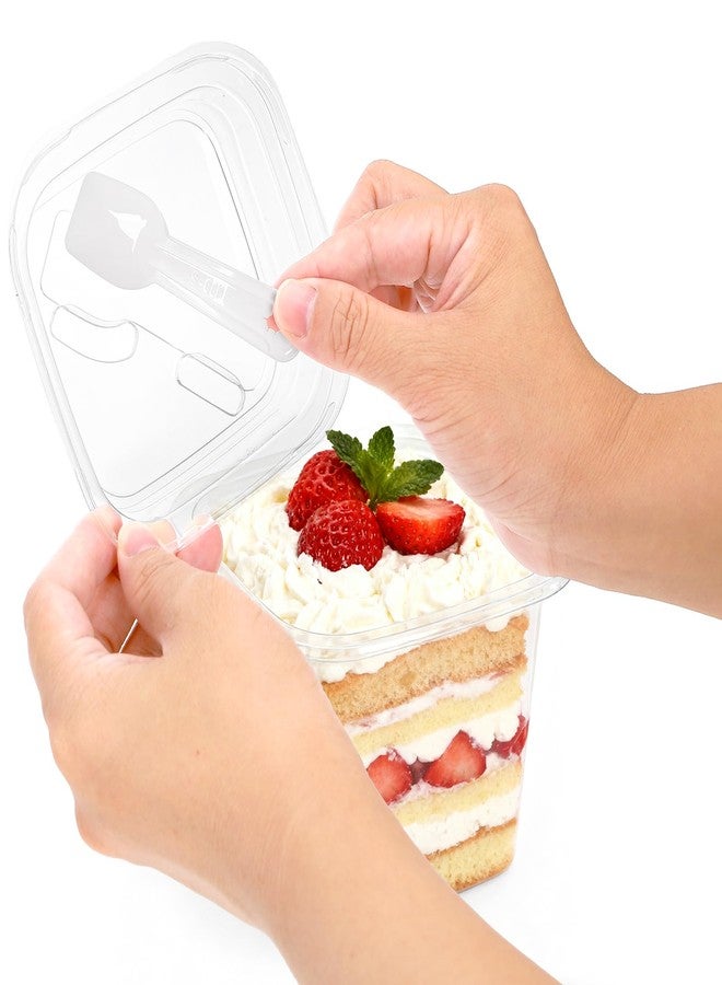 Dicunoy 50 Pack Plastic Dessert Cups with Lids and Spoons, 12 Oz Square Clear Cake Containers for Yogurt, Parfait, Pudding, Fruit, Mousse, Strawberry Shortcake, Event and Party - Image 4