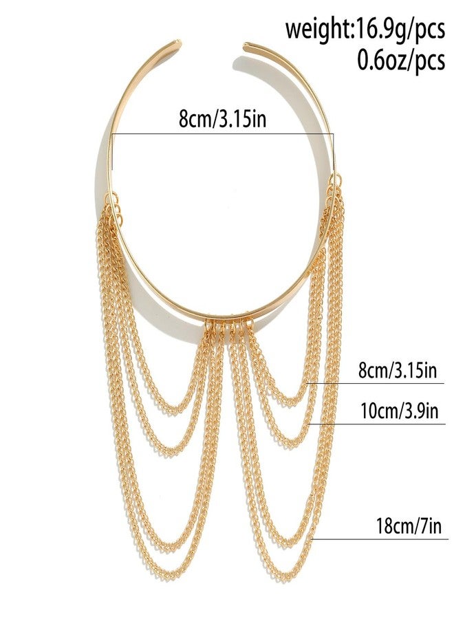 Aimimier Boho Vintage Arm Cuff with Multilayered Chain Tassels Wide Upper Armband Open Bracelet Beach Armlet Costume Accessories for Women (Gold) - Image 3