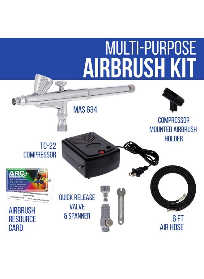 Master Airbrush - Airbrushing System Kit With A G34 Multipurpose Gravity Feed Dualaction Airbrush With 1/16Oz. Cup And 0.3Mm Tip Mini Air Compressor Hose Storage Case Howtoairbrush Arc Link Card - Image 1