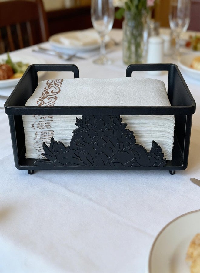 WOCHOLL Metal Napkin Holder for Bathroom and Kitchen - Black Floral Design Disposable Hand Towel Holder Tray, Guest Towel Organizer for Countertop, Paper Napkin and Towel Dispenser(Black) - Image 5
