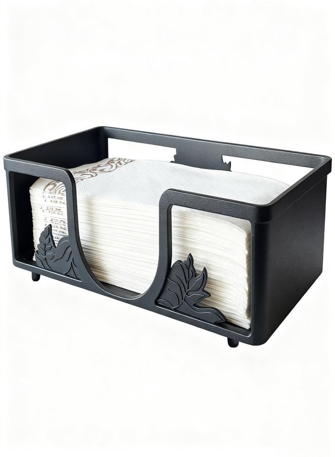 WOCHOLL Metal Napkin Holder for Bathroom and Kitchen - Black Floral Design Disposable Hand Towel Holder Tray, Guest Towel Organizer for Countertop, Paper Napkin and Towel Dispenser(Black) - Image 1