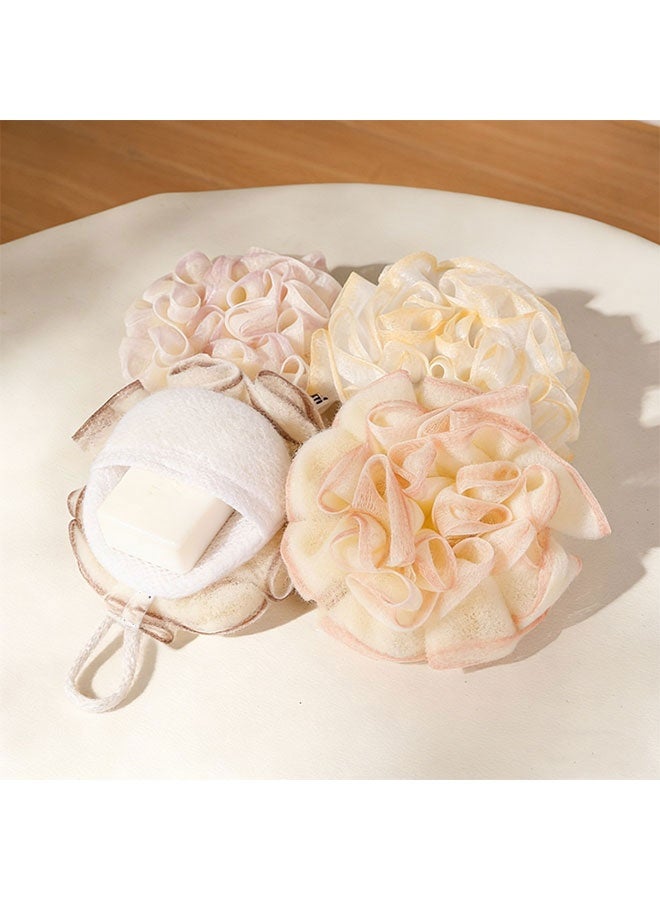 4 Pack Bath Loofah, 2-in-1 Bath Sponge for Soap Bar & Body Wash, Bath Shower Loofah Sponge , Soft Mesh Shower Ball, Fluffy Body Scrubber, Exfoliating Bath Pouch, Hanging Shower Sponge, Mesh Body Brush Balls, Portable Soap Holder Shower Puff for Travel & Daily Bathing - Image 1