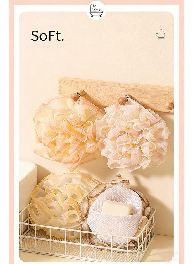 4 Pack Bath Loofah, 2-in-1 Bath Sponge for Soap Bar & Body Wash, Bath Shower Loofah Sponge , Soft Mesh Shower Ball, Fluffy Body Scrubber, Exfoliating Bath Pouch, Hanging Shower Sponge, Mesh Body Brush Balls, Portable Soap Holder Shower Puff for Travel & Daily Bathing - Image 3