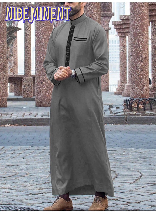 NIBEMINENT Men's Saudi Arabic Thobe Jubba Dishdasha Long Sleeve Robe, Abaya Dress, Ramadan Dress Middle East Clothing  - Image 1