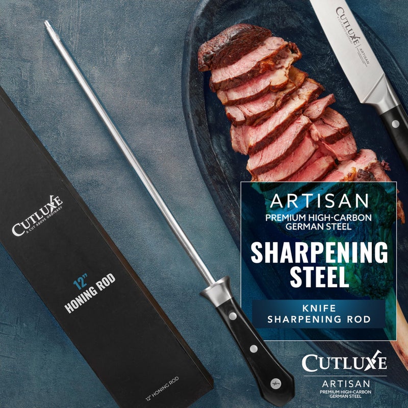 Cutluxe Honing Rod, Sharpening Steel for Kitchen Knives â€“ 12" Honing Steel â€“ Ergonomic Handle Design â€“ Artisan Series - Image 2