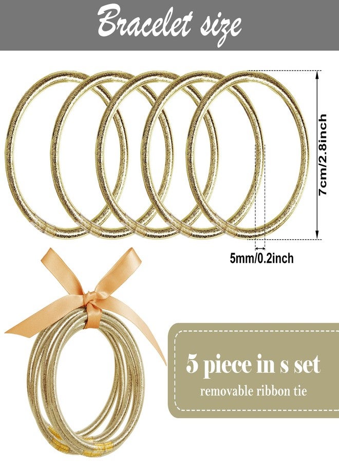 MJartoria Glitter Jelly Bangles Bracelets Set Glitter Filled Jelly Silicone Bracelets for Women (Champagne Gold) - Image 5